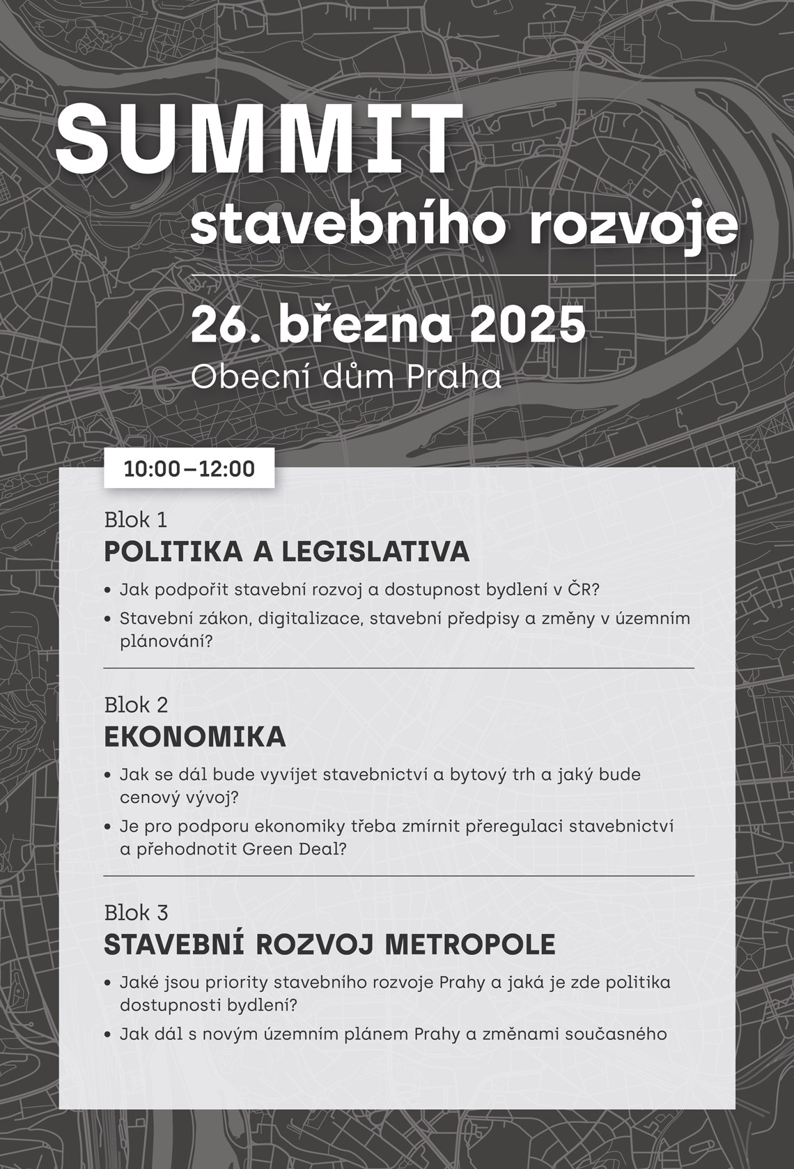 Summit stavebního rozvoje - 26. září 2025, 10:00-12:00 hod., Obecní dům Praha